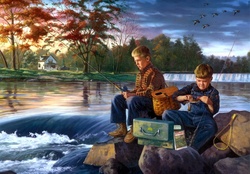 Charles Freitag Fishing Friends Painting Artwork