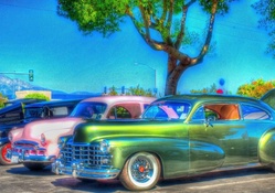 row of vintage neon cars hdr