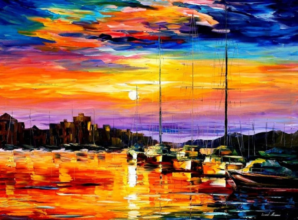 boats and sunset at sea