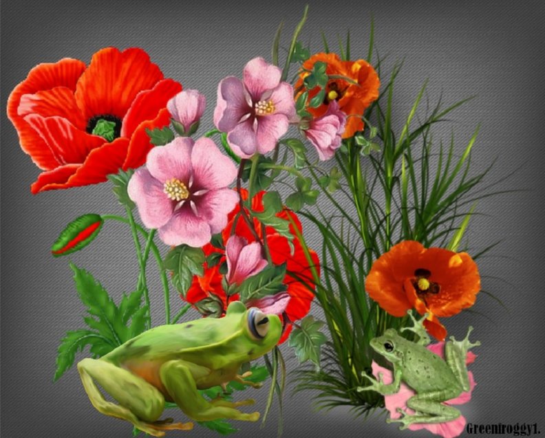 FROGS WITH FLOWERS