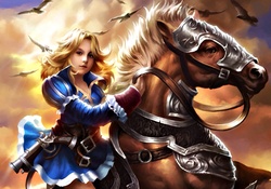 Girl riding a war horse