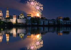 fireworks over moscow monastery