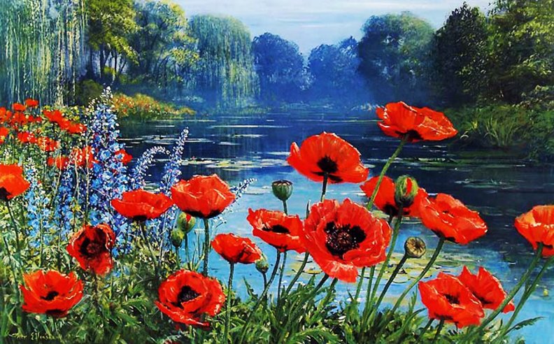 Lake with Poppies