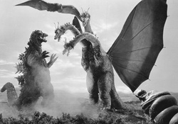 Godzilla meets a three_headed dragon