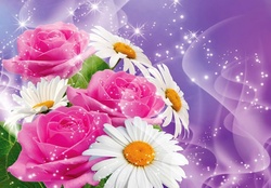 Roses and daisies background