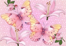 BUTTERFLY &amp; PINK ROSES