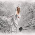 lady in white and wolf