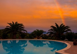 Rainbow and Sunset over Pool