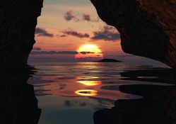Sunset Cave Water Reflection