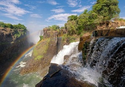 Rainbow over Zambezi River and Victoria Falls