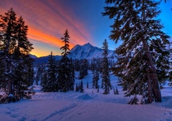 gorgeous winterscape at sunset hdr