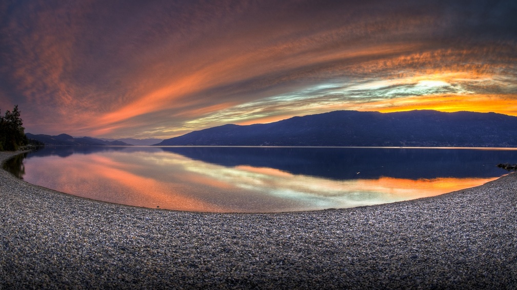 amazing stony lakeshore at sunrise