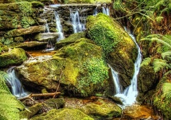 moss covered rocky waterfalls hdr