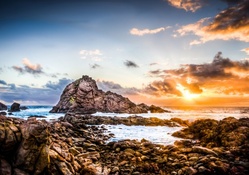 fantastic rocky seashore at beautiful sunset hdr