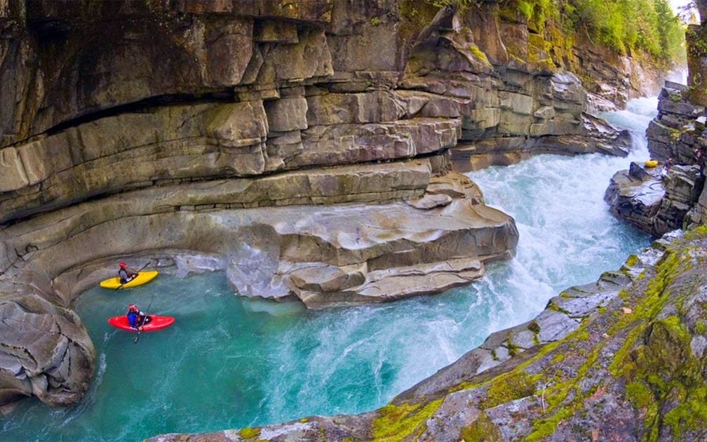 Kayakers on Ashlu Creek, British Columbia