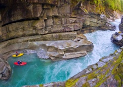 Kayakers on Ashlu Creek, British Columbia