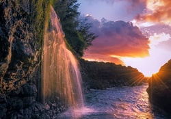 Waterfall Flowing Into The Sea, Kauai