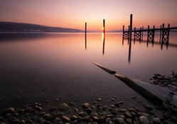 lake pier at sunset