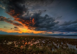 gorgeous sunset over marshland hdr