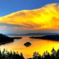 golden clouds over lake landscape