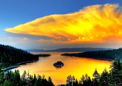 golden clouds over lake landscape