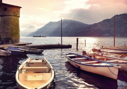 Boats and Pier on a Morning in Italy