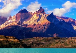mountains and lake in torres del paine np chile