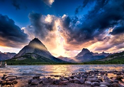 Swiftcurrent Lake At Sunset