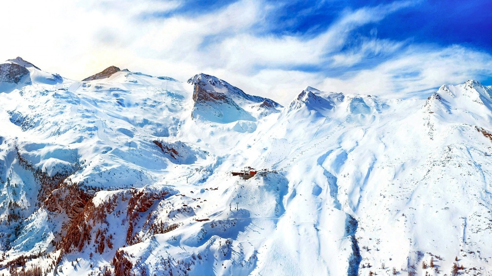 ski runs on spectacular mountains in winter hdr