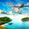 The plane, a tropical island