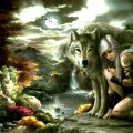 fantasy girl with a wolf