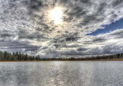 beautiful lake and sky in gray hdr