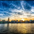 sunset over the thames river in london hdr