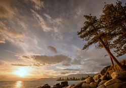 Sunset on Sandy Beach, Lake Tahoe, California