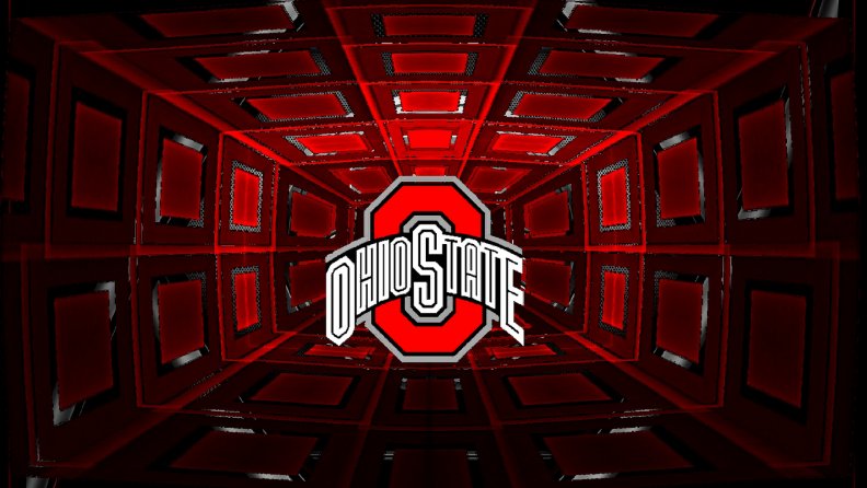 WHITE OHIO STATE ON A RED BLOCK O