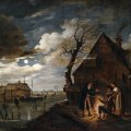 Aert van der Neer _ Dutch Channel Landscape with Skaters and Fire