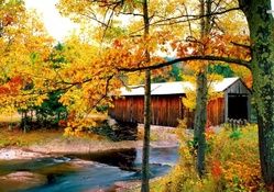 Covered Bridge over Autumn River