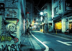 graffiti on a tokyo street at night