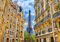 Lovely View of the Eiffel Tower from Side Street