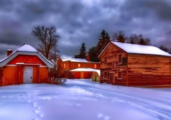 beautiful village in winter hdr