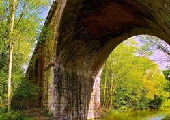 old brick bridge over a canal in sunshine