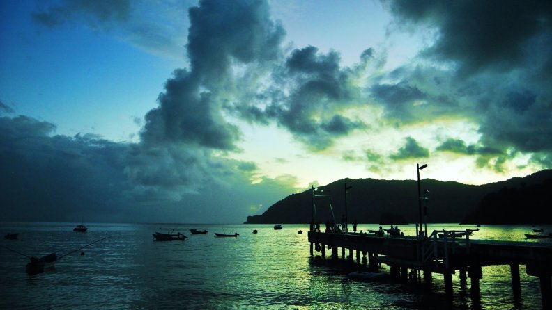 dawn on a trinidad and tobago sea pier