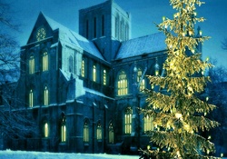 Church at winter christmas evening