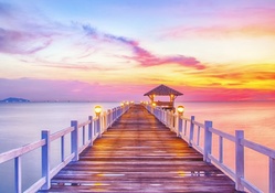 wooden pier in a gorgeous sunset hdr
