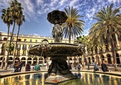 fantastic fountain in a tropical town square hdr