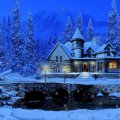 House in winter night