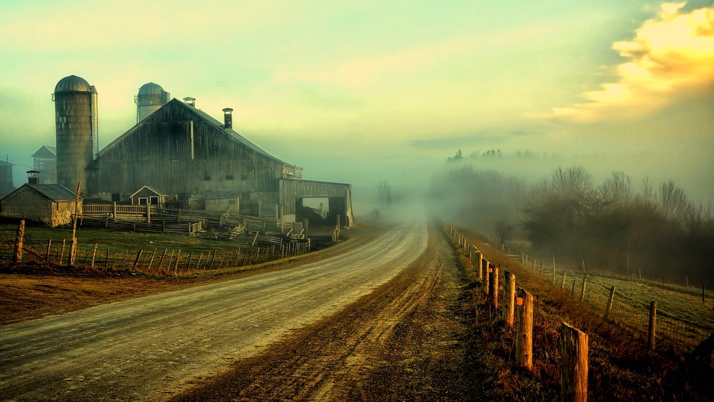 fabulous rustic landscape in fog hdr