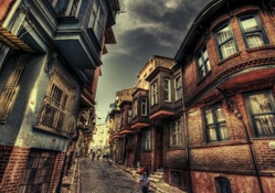 view of a side street in an old city hdr