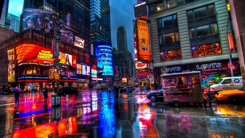 rain on times square in new york city hdr
