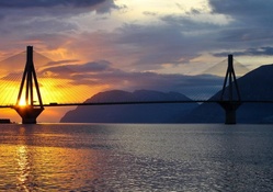 wonderful sunset over a modern bay bridge